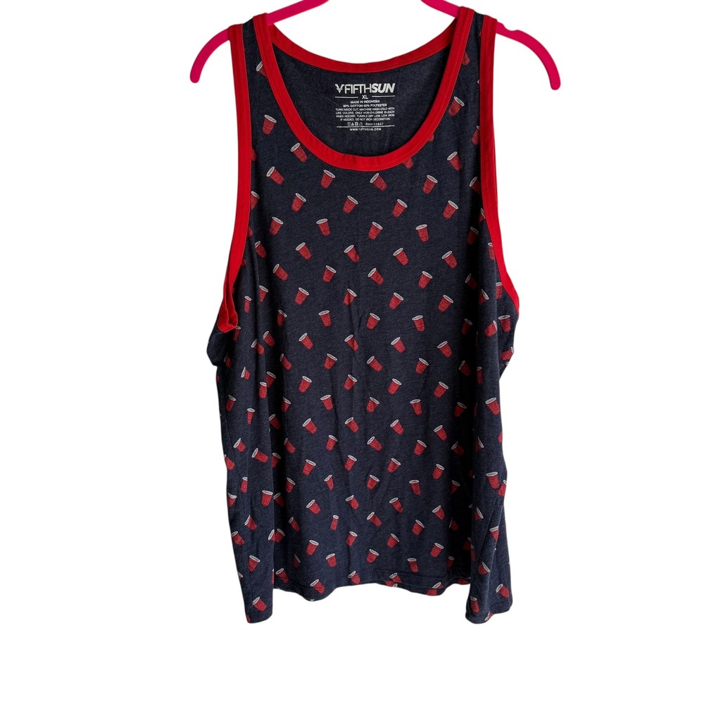 FIFTH SUN Navy Tank with‎ Red Trim Solo Cup Mens Tank Top, XL